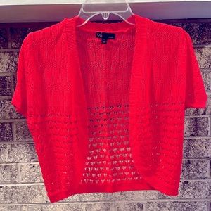 COPY - Coral colored knitted lightweight crop cardigan